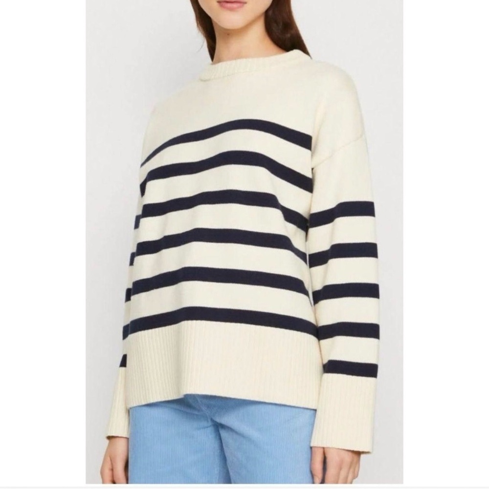 Zara Cream Sweater with Black Horizontal Stripes